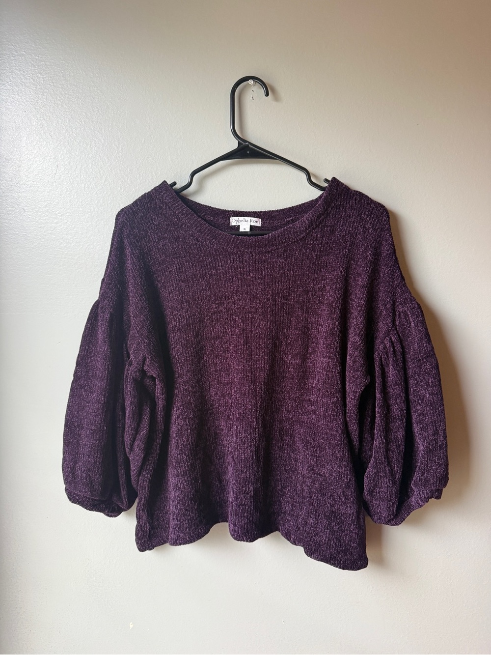 Purple Chenille Knit Balloon Sleeve Sweater Cozy Oversized